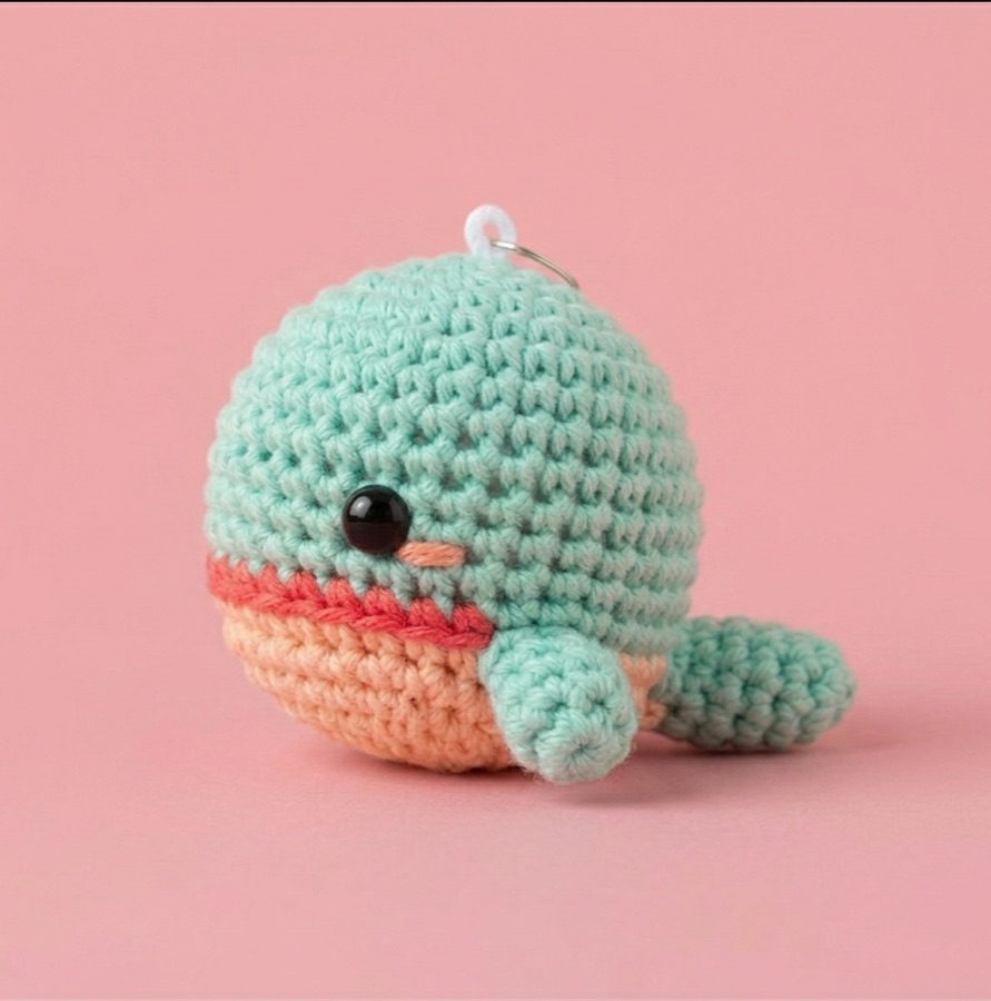 Baleine en crochet Lightstick, vert menthe et corail